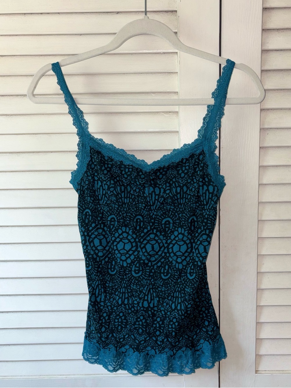 Vintage Eyeshadow Y2K Lace Tank Top Large Teal Black Tattoo Print Cami - Picture 2 of 5